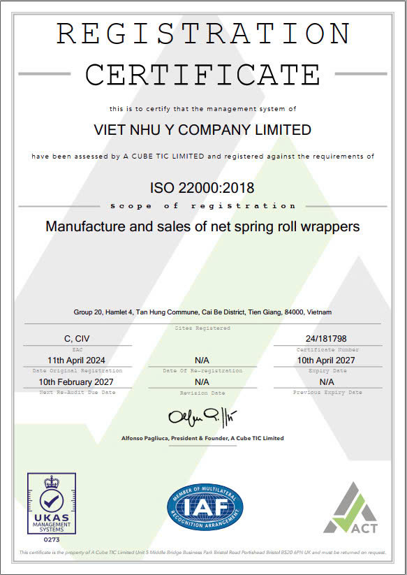 Chứng nhận ISO 22000:2018